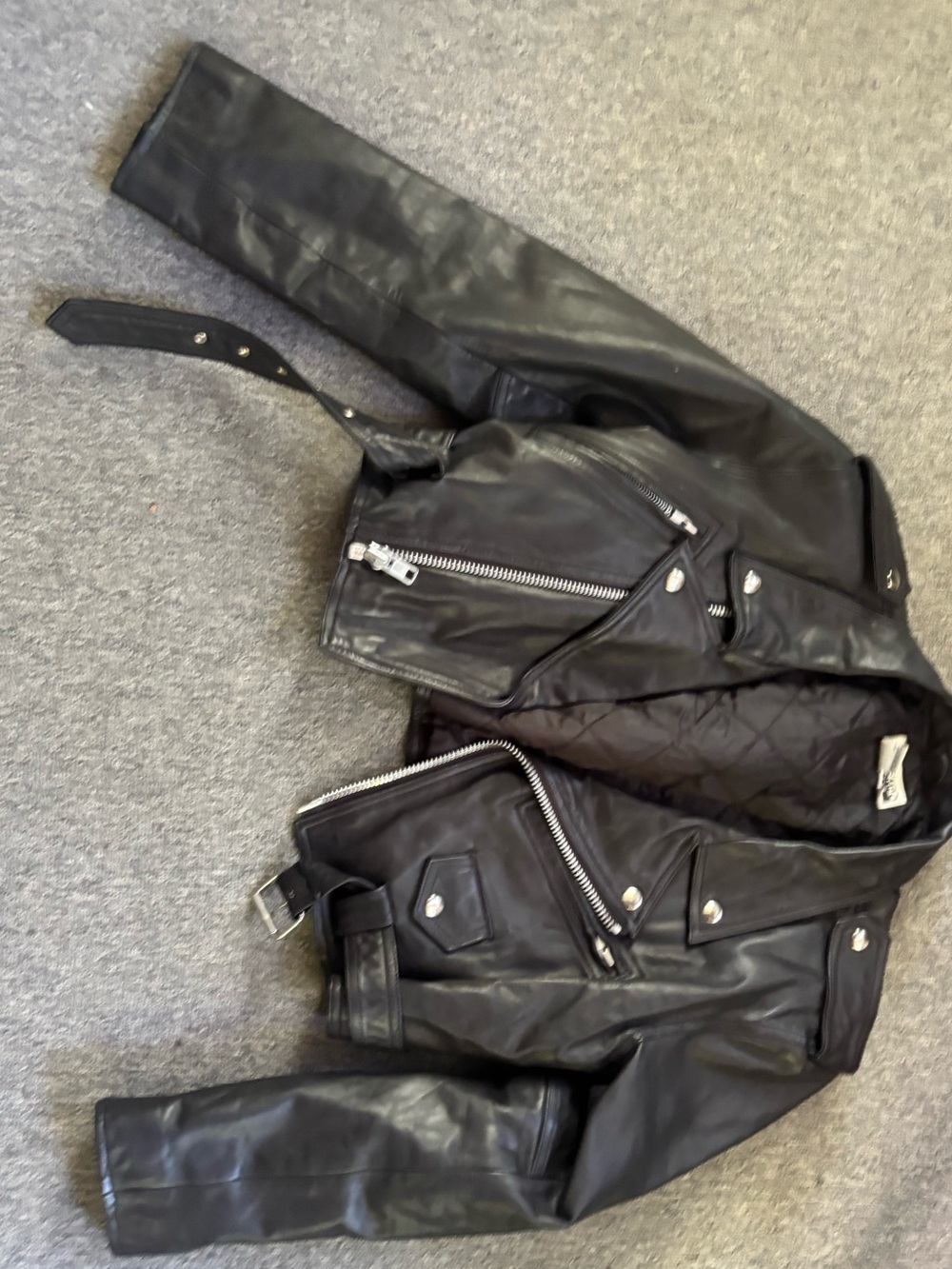 Women's Black Leather Biker Jacket with Quilted Lining
